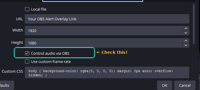 Browser source settings